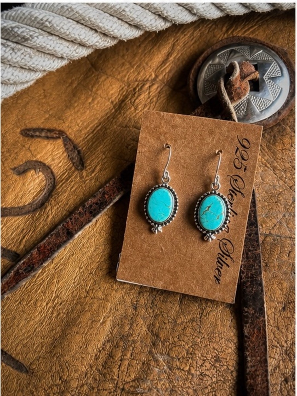 Genuine Kingman Turquoise Oval Drop Earrings